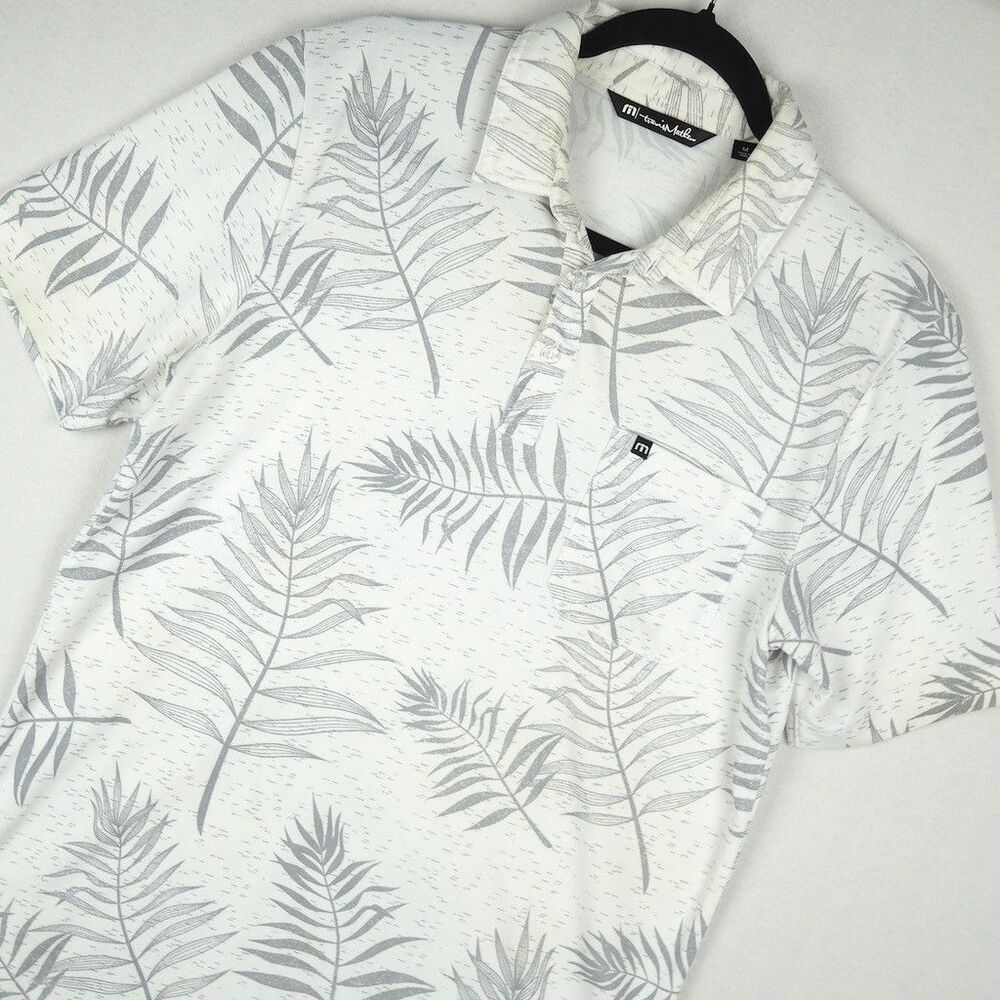 Travis Mathew Beach Tropical Print Polo Shirt Mens M White Pima Floral READ